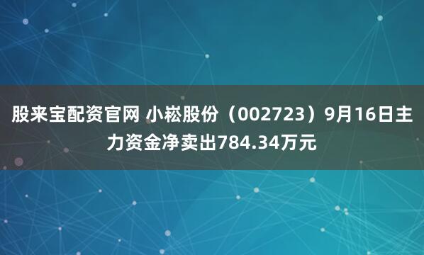 股来宝配资官网 小崧股份（002723）9月16日主力资金净卖出784.34万元