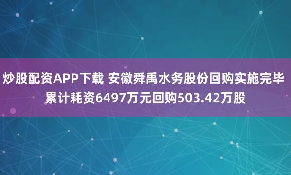 炒股配资APP下载 安徽舜禹水务股份回购实施完毕 累计耗资6497万元回购503.42万股